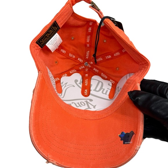 Von Dutch Distressed Denim Adjustable Hat/Cap Orange - Picture 7 of 7